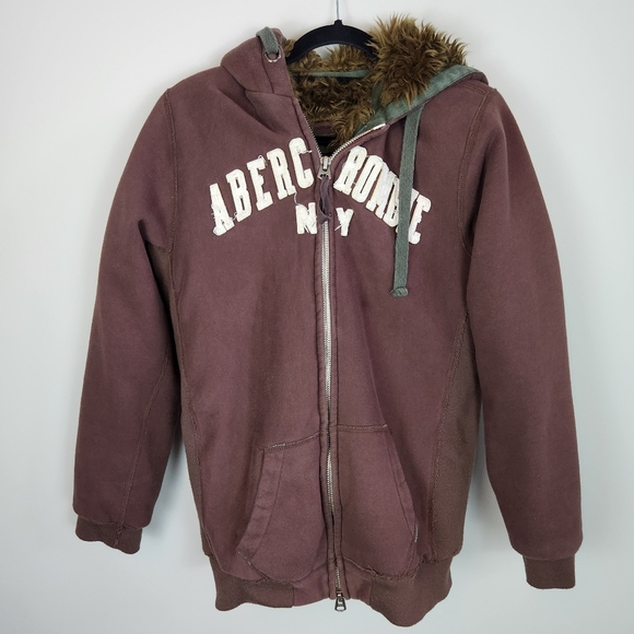 Abercrombie & Fitch Y2K Wolf Jaw Jacket Hoodie Hooded Sweatshirt FauxFur Sherpa - Picture 1 of 14